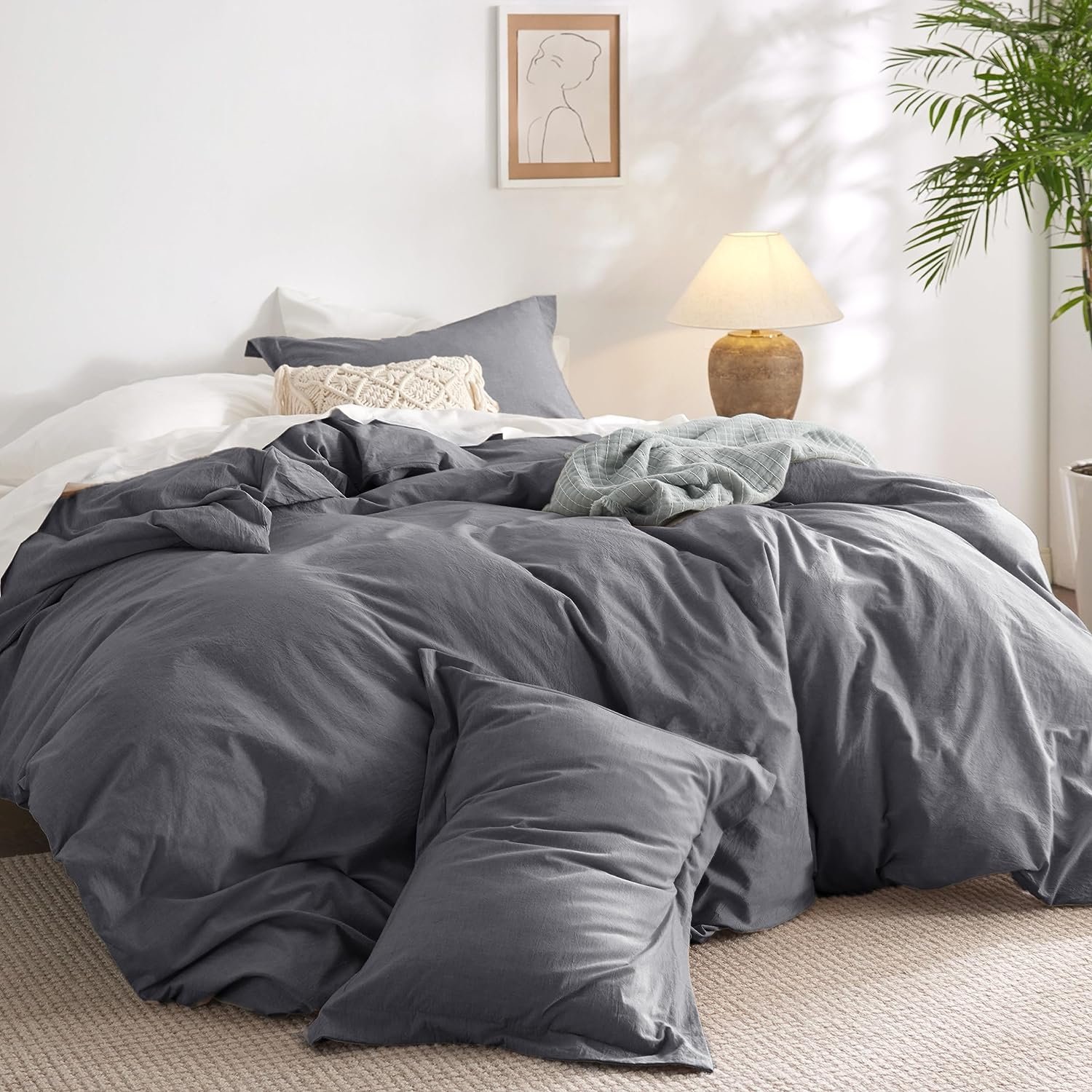 Duvet Cover California King Size - 100% Washed Cotton Durable Soft Comfy Duvet