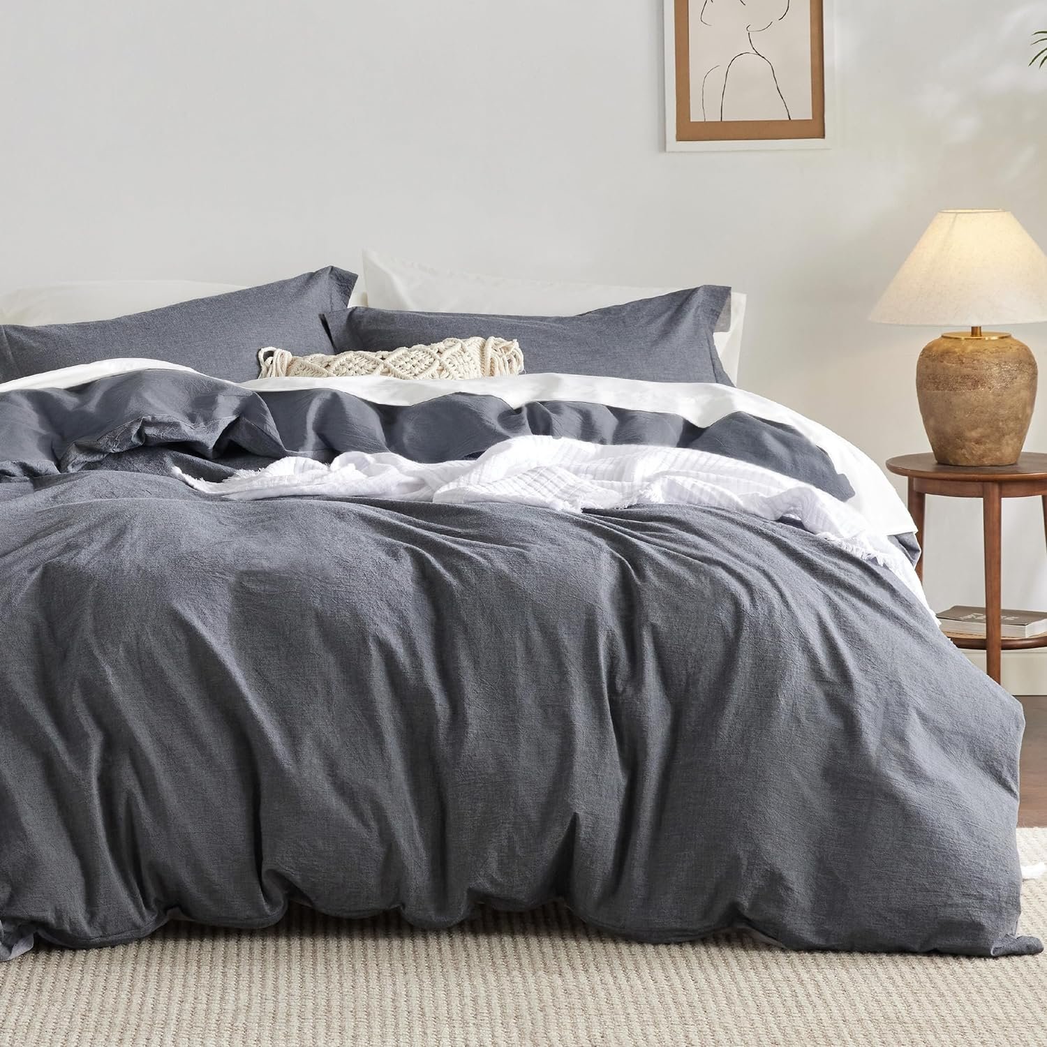 Duvet Cover California King Size - 100% Washed Cotton Durable Soft Comfy Duvet