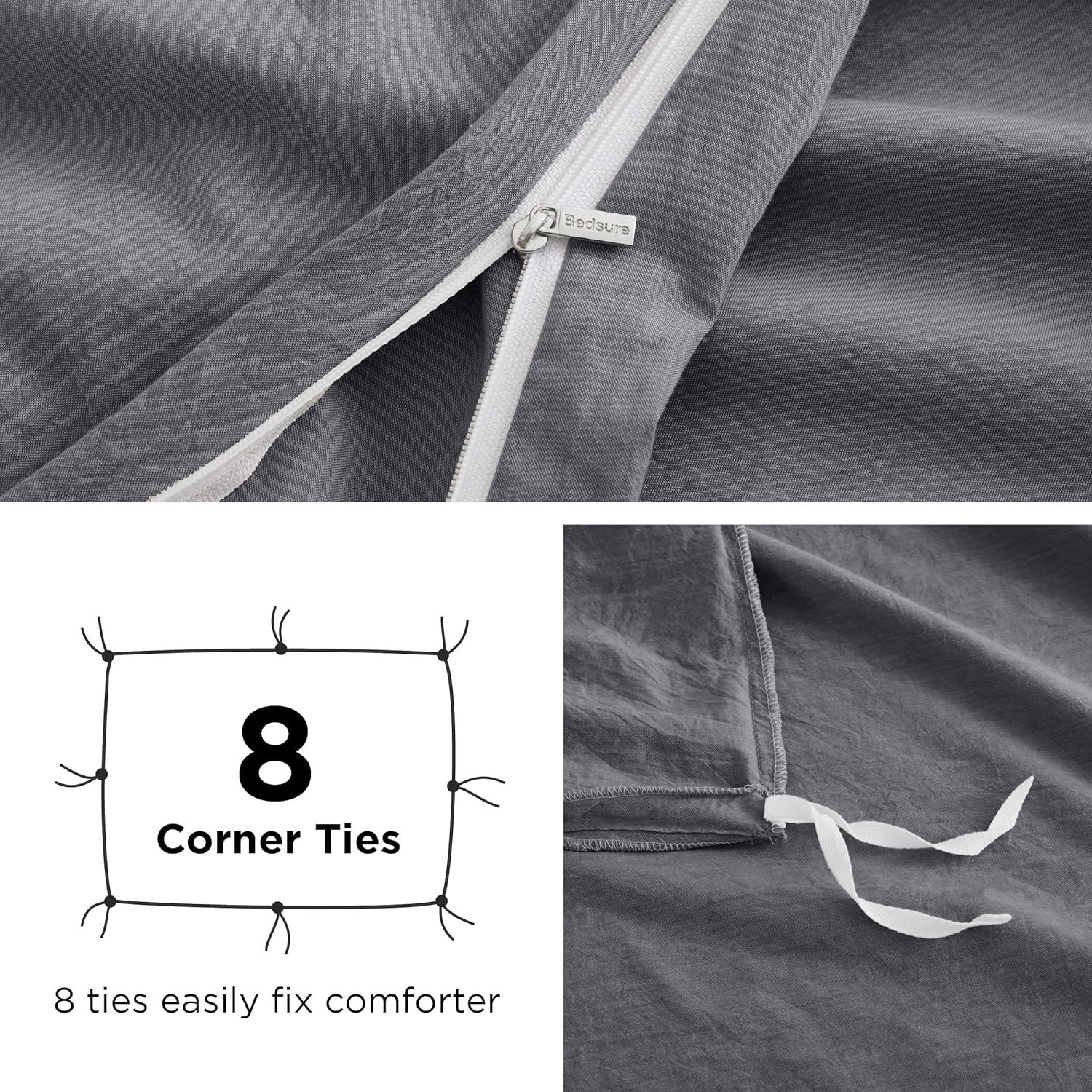 Duvet Cover California King Size - 100% Washed Cotton Durable Soft Comfy Duvet