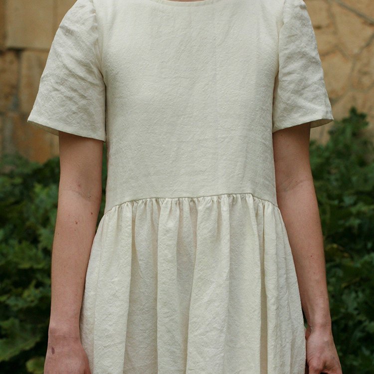 Romantic Elegant Wedding Party Backless Short Sleeve O-Neck Ladies Linen Design Dress 100% Linen Fabric For Dress