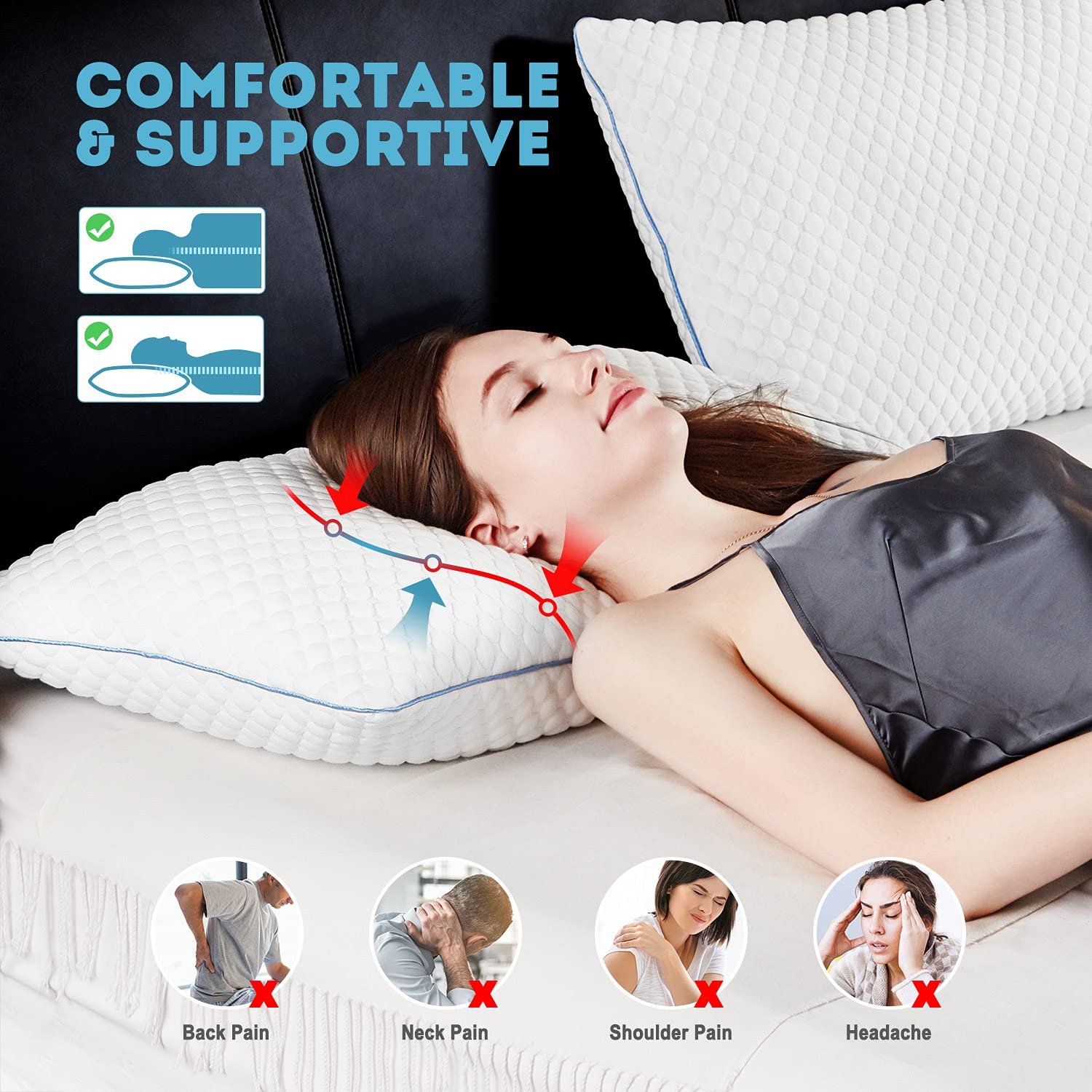 Hot Sleepers Bamboo Fabric Cervical Sleeping Shredded Cooling Memory Foam Pillow For Neck Pain