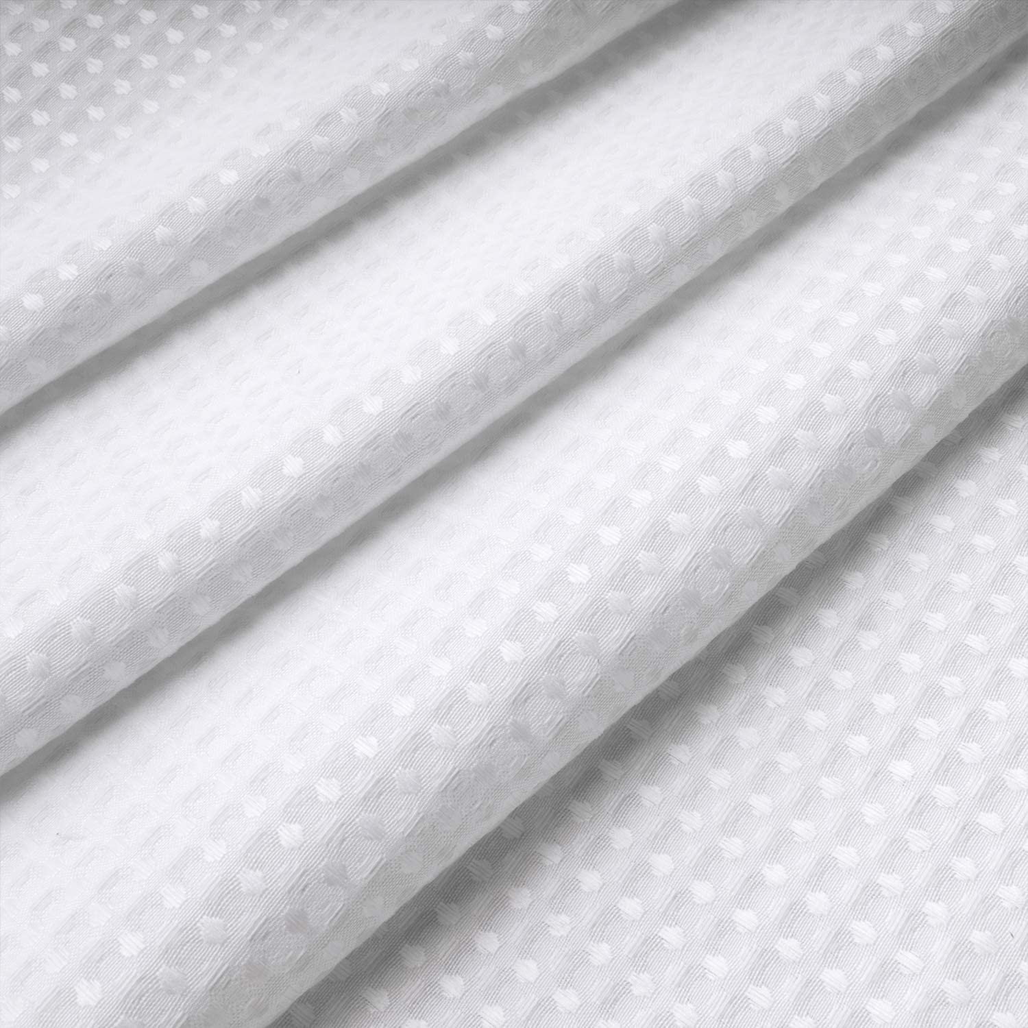 Customized Size Polyester White Waterproof Shower Curtain Waffle Weave Fabric Shower Curtains No Hooks Needed