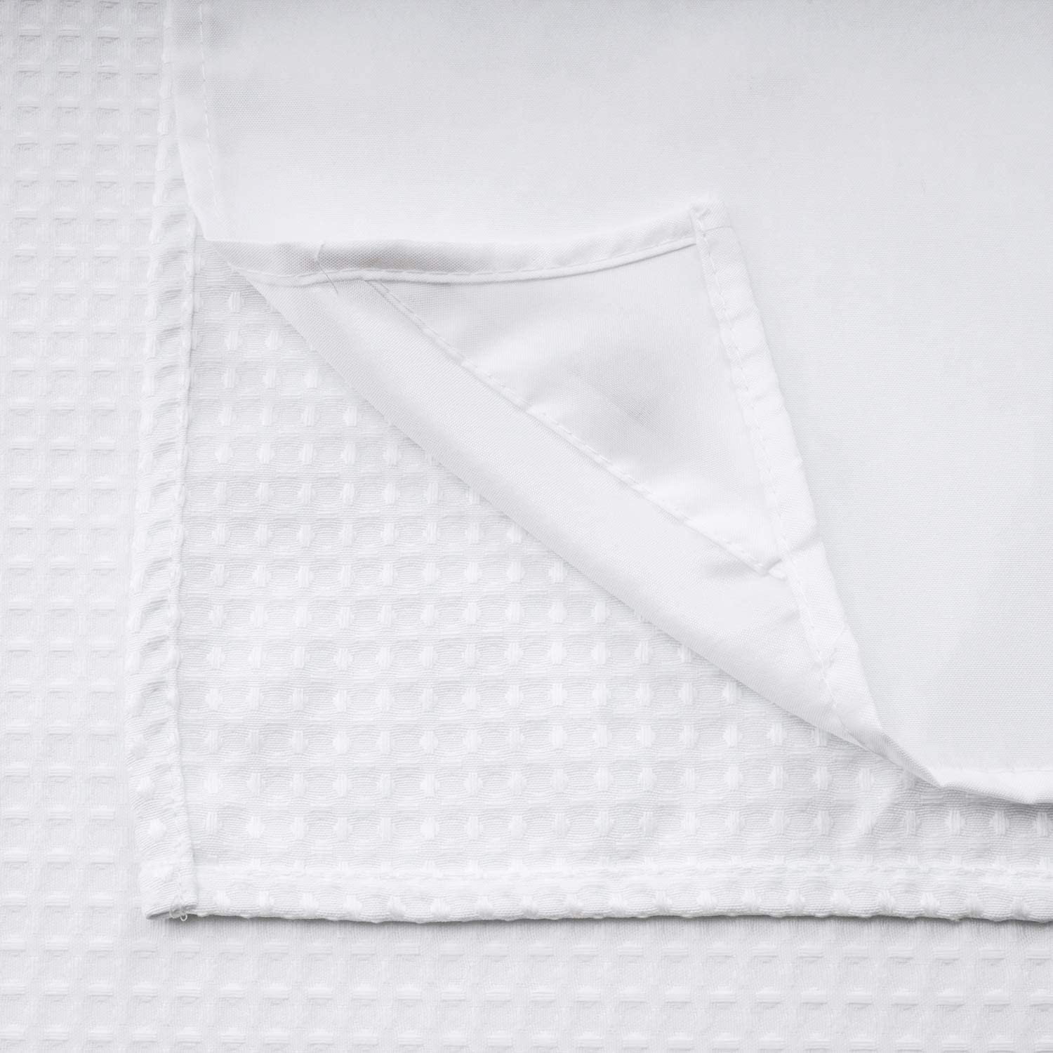 Customized Size Polyester White Waterproof Shower Curtain Waffle Weave Fabric Shower Curtains No Hooks Needed