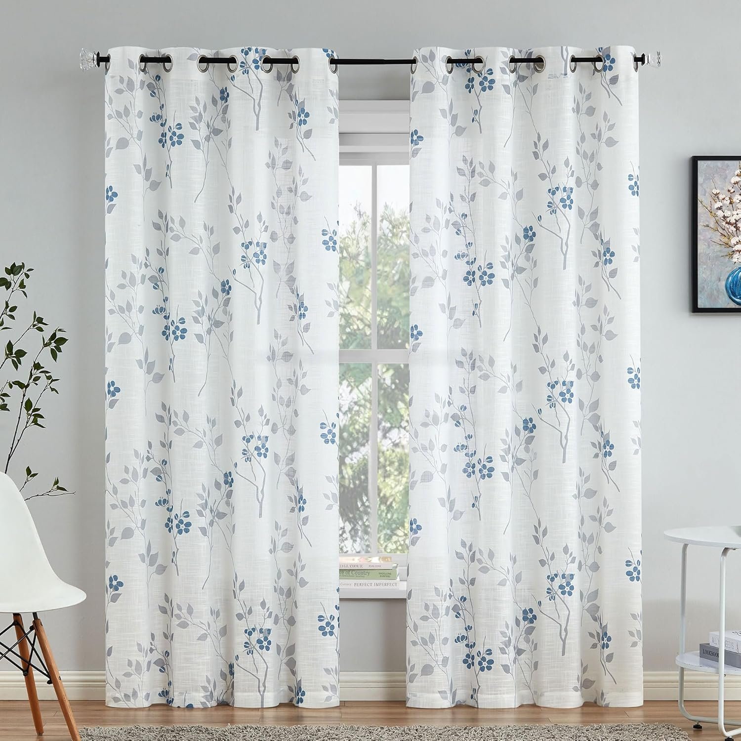 2024 new printed design 100% polyester linen look sheer curtains fabric and materials wholesale