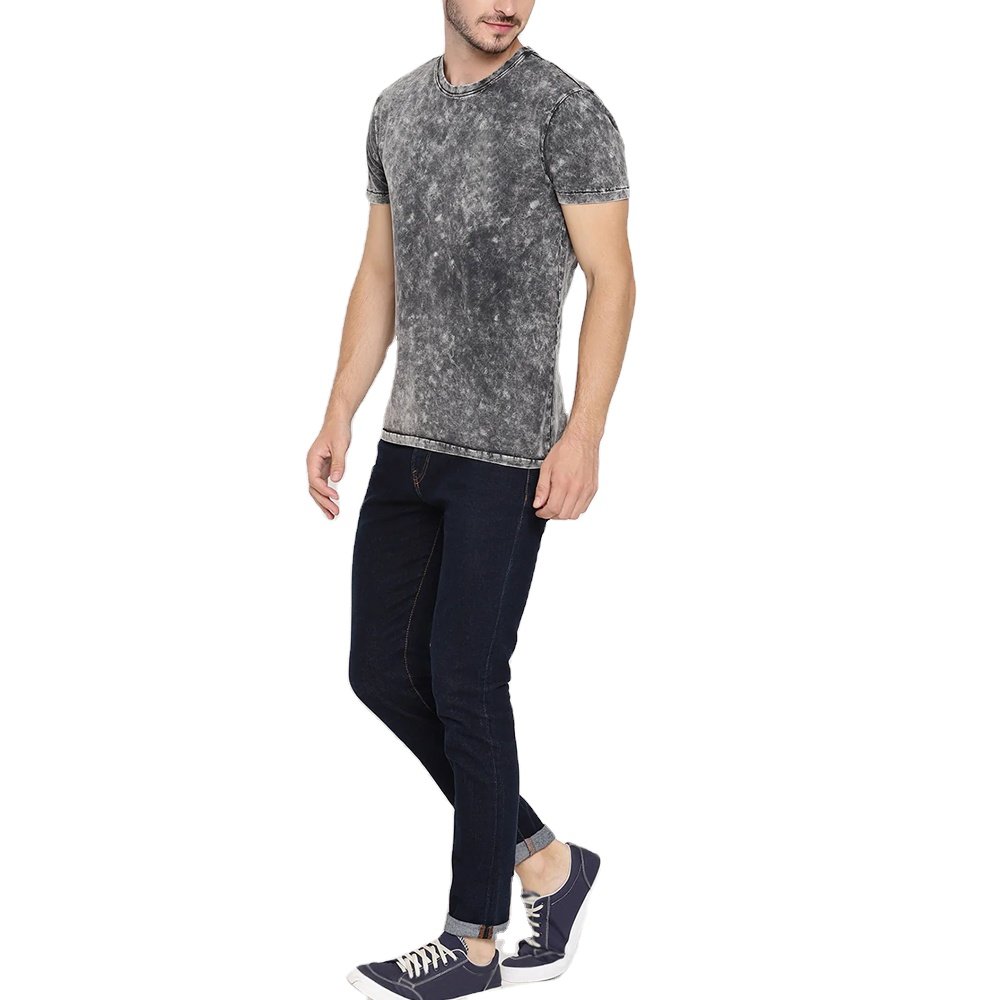 Bamboo Fiber 100% Cotton Distressed Retro style Lightweight Premium Quality Acid Latest Design Low Price T Shirt For Sale