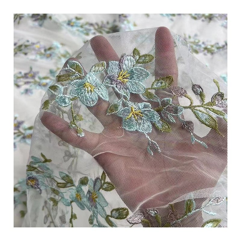 2024 New Arrival Embroidered Flower Fabric Tulle Lace Fabric With Flower Tulle Dress Embroidery Fabric