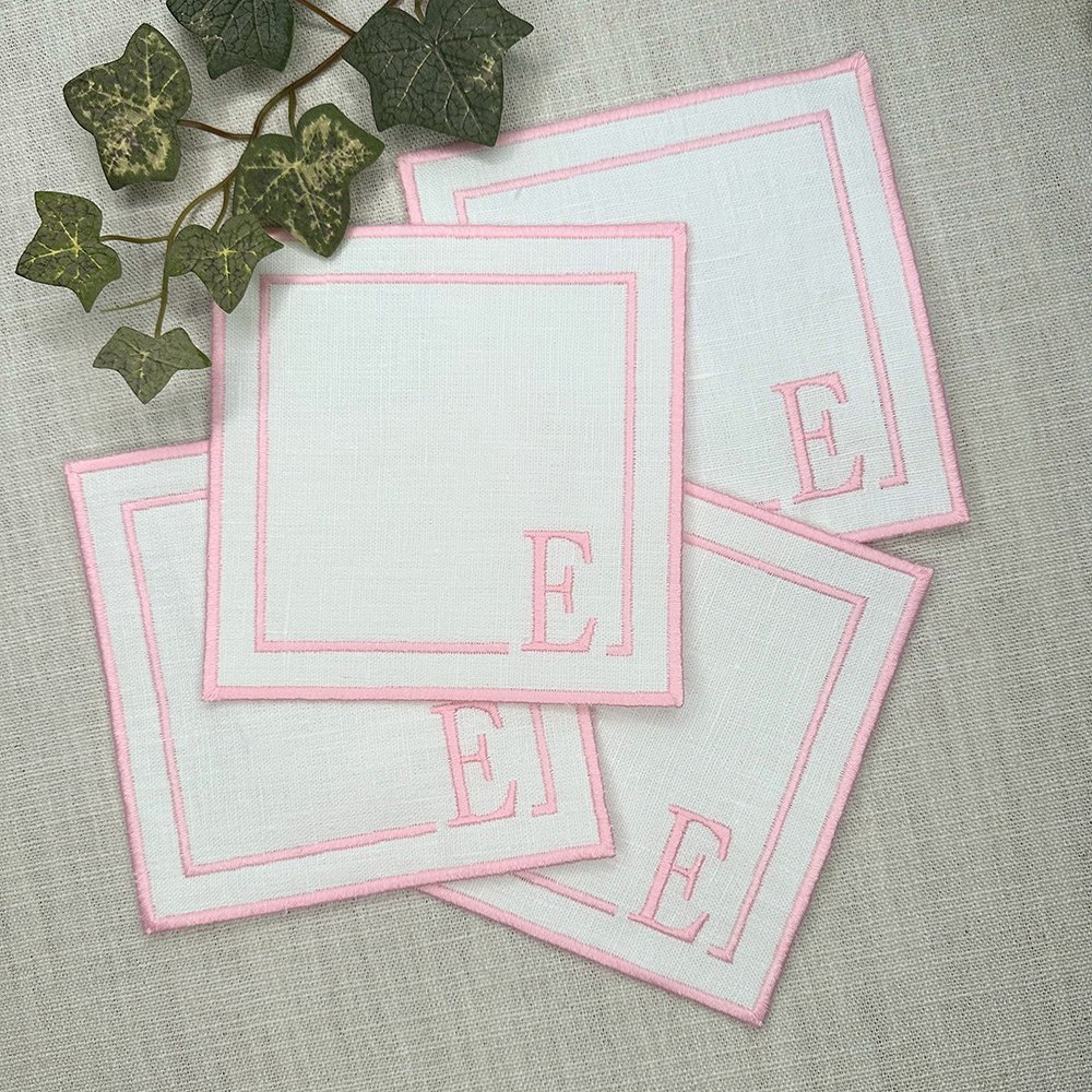 Wholesale 100% Linen cocktail Napkin Custom pattern Organic French Flax fabric coaster embroidered monogram Pure Linen cotton