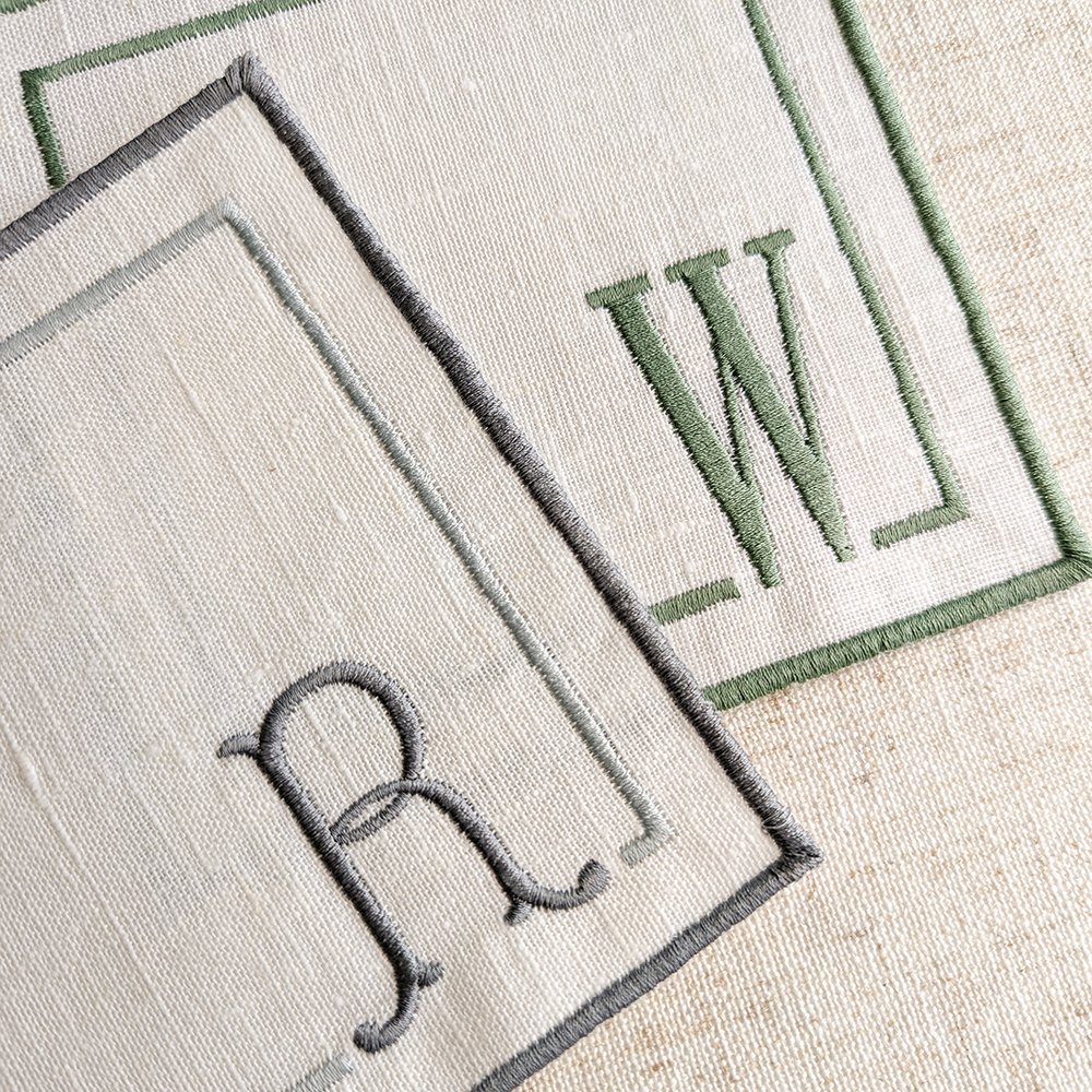Wholesale 100% Linen cocktail Napkin Custom pattern Organic French Flax fabric coaster embroidered monogram Pure Linen cotton