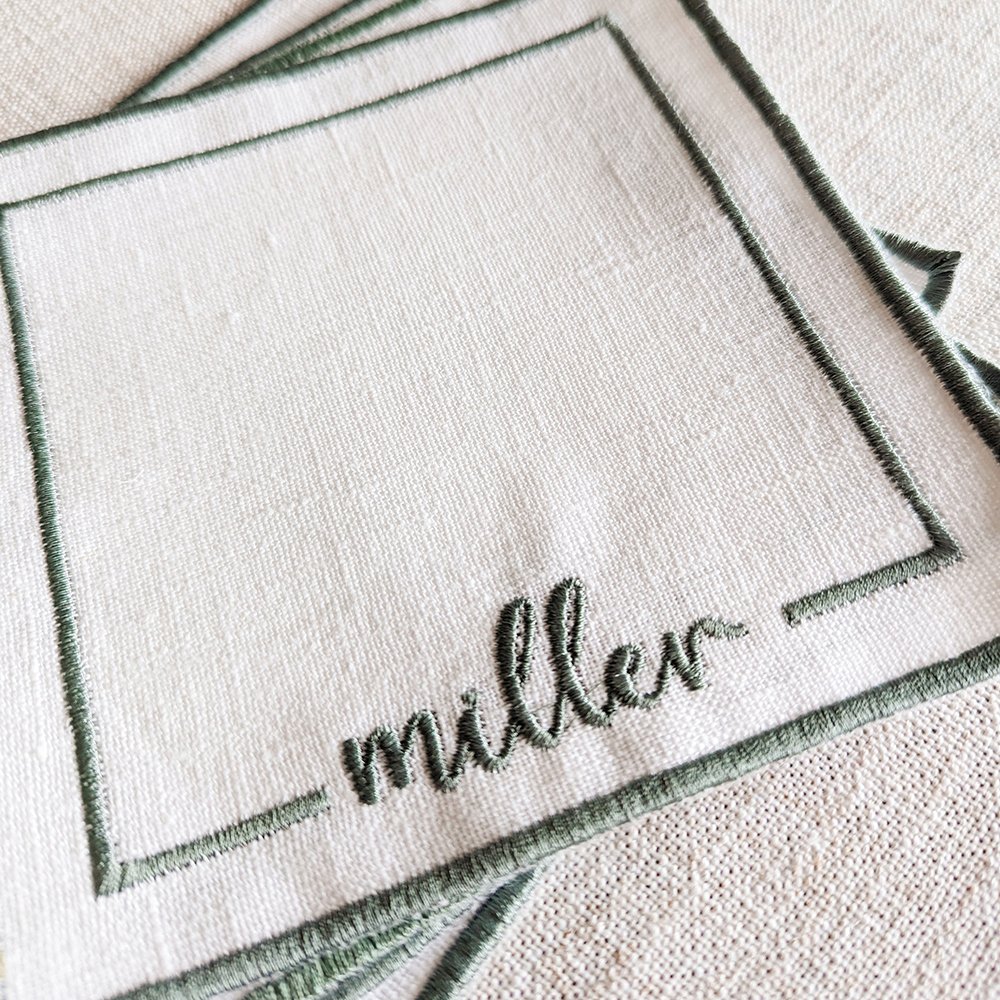 Wholesale 100% Linen cocktail Napkin Custom pattern Organic French Flax fabric coaster embroidered monogram Pure Linen cotton
