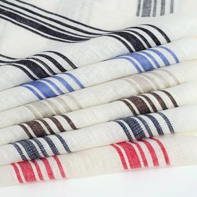 #2948 High Quality fashion 143g linen woven fabric yarn dyed 100%linen striped fabric for shirt pants