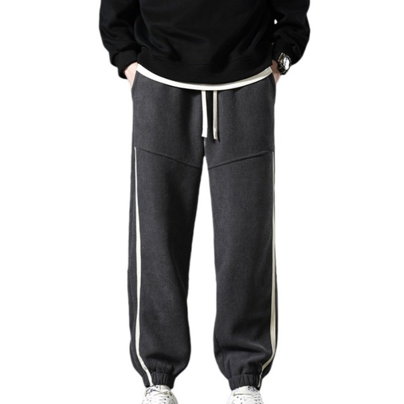 Men's XL Casual Sweatpants Thick Heavyweight Flannel Mid-Rise Trousers Elastic Waist Fitness Style Drawstring Terry High Winter