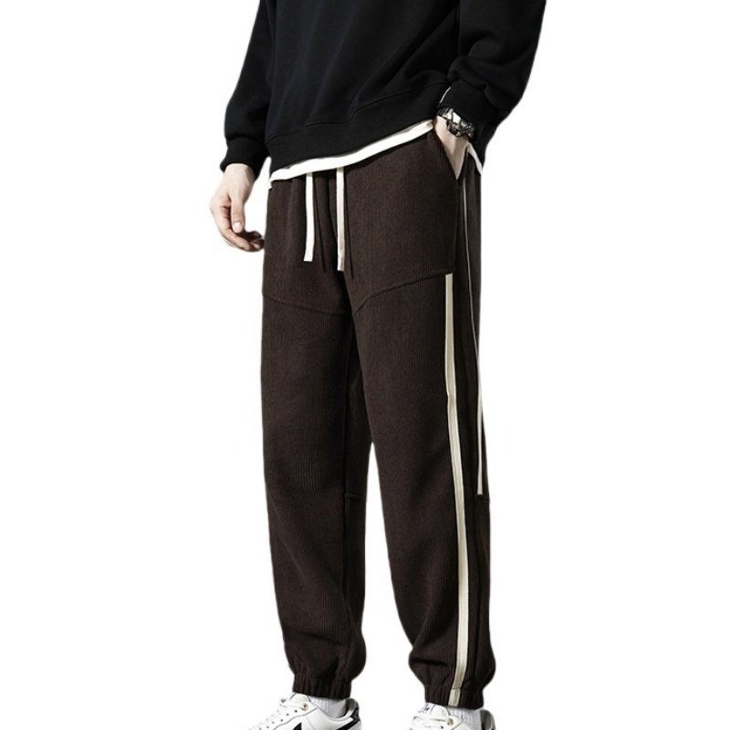 Men's XL Casual Sweatpants Thick Heavyweight Flannel Mid-Rise Trousers Elastic Waist Fitness Style Drawstring Terry High Winter