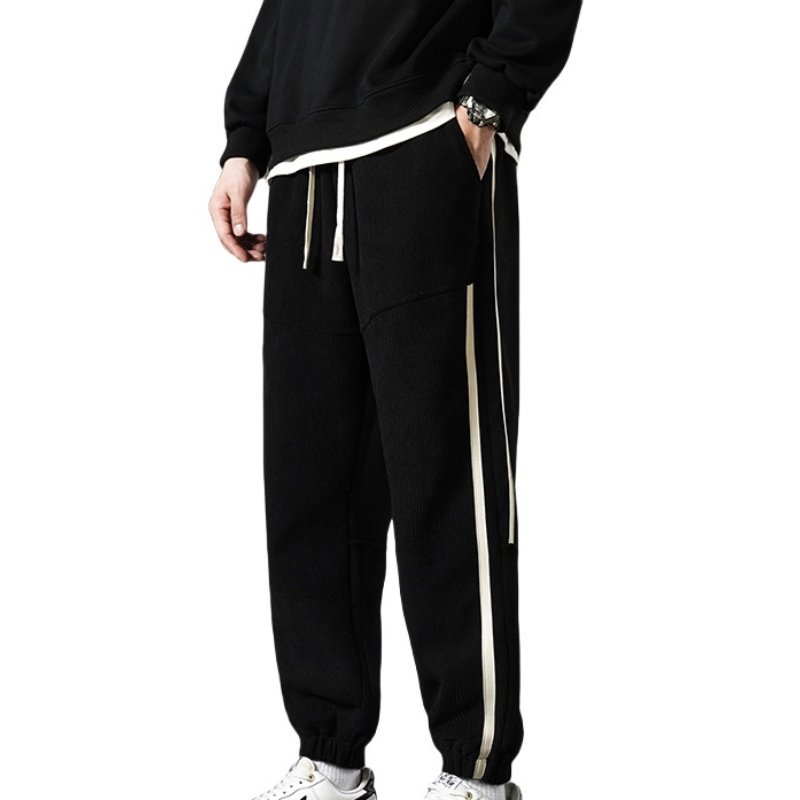 Men's XL Casual Sweatpants Thick Heavyweight Flannel Mid-Rise Trousers Elastic Waist Fitness Style Drawstring Terry High Winter