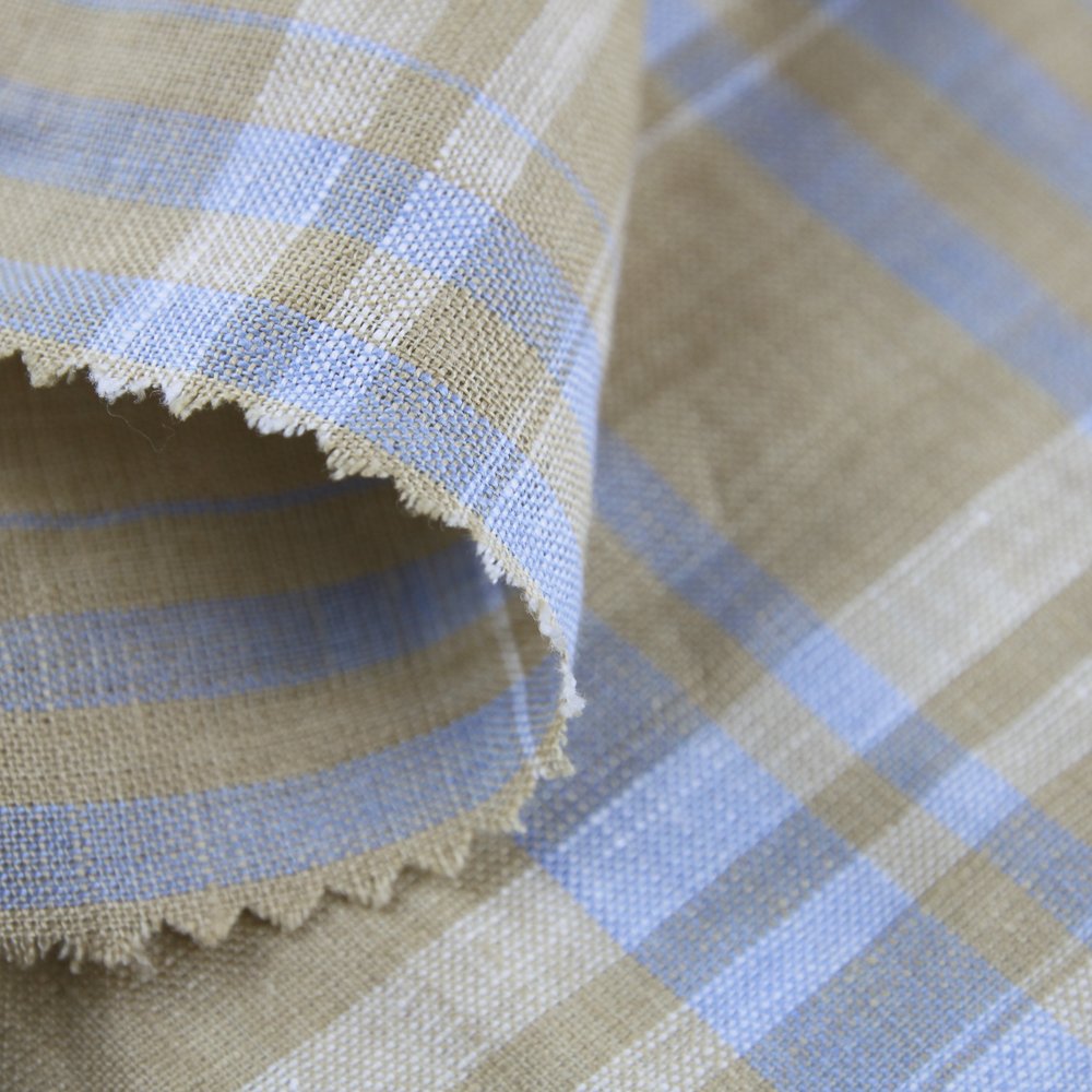 Custom Pure Linen Organic Soft Clothing Skirt Garment Spring Summer Plaid Check Fabric Yarn Dye Linen Check Flax Fabric