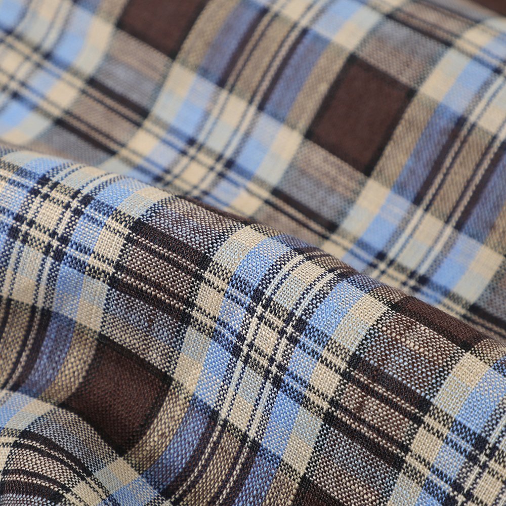 2024 Summer Hot Sale pure linen shirting fabric manufactures lurex yarn dyed grid fabric with rich colors