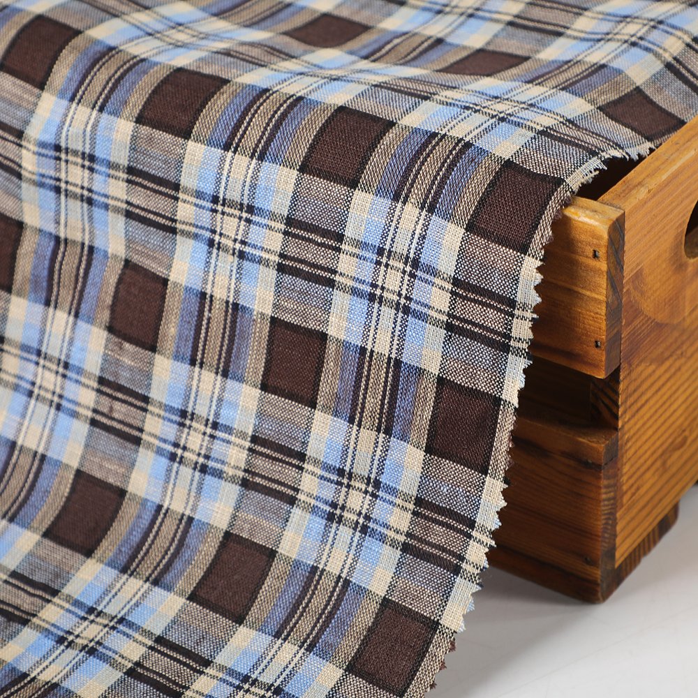 2024 Summer Hot Sale pure linen shirting fabric manufactures lurex yarn dyed grid fabric with rich colors