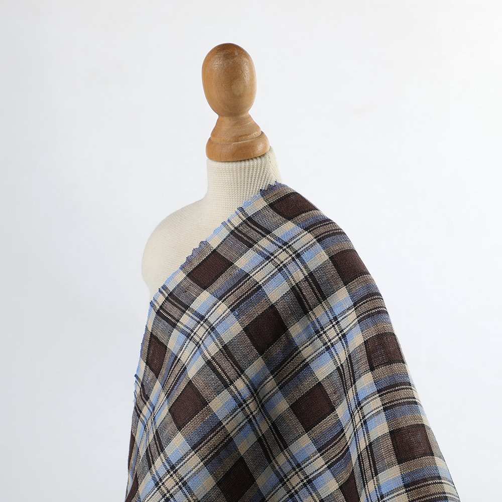 2024 Summer Hot Sale pure linen shirting fabric manufactures lurex yarn dyed grid fabric with rich colors