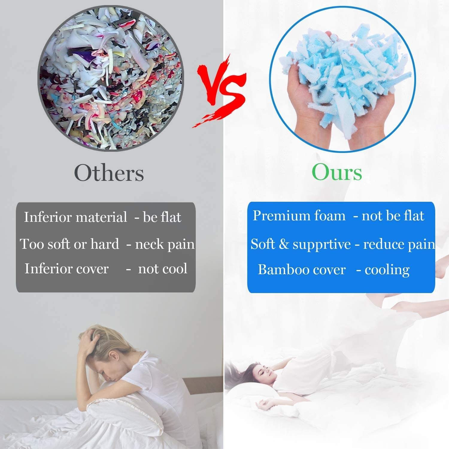 Microgel Viscoelastic Almohada Bamboo Pillow Shredded Memory Foam Cooling Visco Medical Pillow Gel Case With Cooling Gel