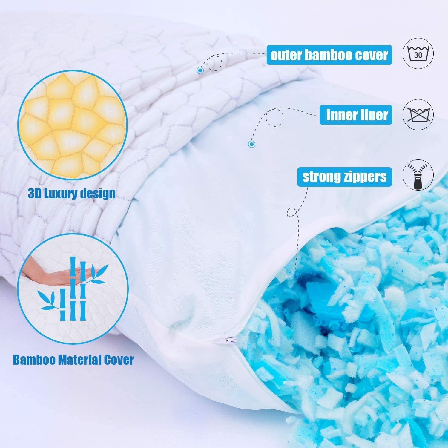Microgel Viscoelastic Almohada Bamboo Pillow Shredded Memory Foam Cooling Visco Medical Pillow Gel Case With Cooling Gel