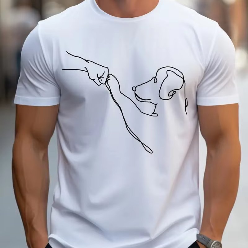 Men's Colorable Pattern T-Shirt for Spring and Summer Regular Edition Letter Printing Solid Color round Neck Short-Sleeved
