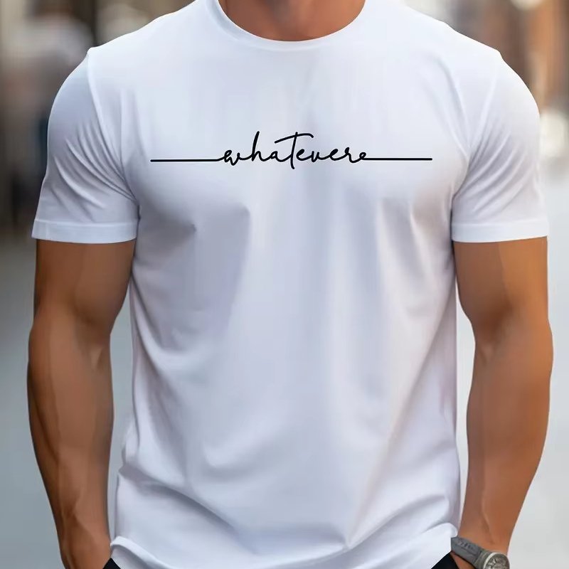 Men's Colorable Pattern T-Shirt for Spring and Summer Regular Edition Letter Printing Solid Color round Neck Short-Sleeved