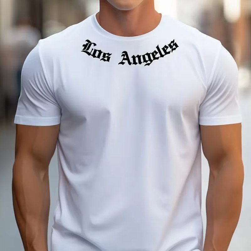 Men's Colorable Pattern T-Shirt for Spring and Summer Regular Edition Letter Printing Solid Color round Neck Short-Sleeved