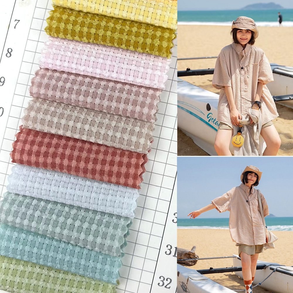 Spring/Summer 140g Chiffon Textile 100% Polyester Fabric Small Plaid Jacquard Chiffon Fabric for Shirt blouse