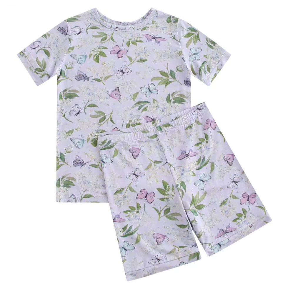 Customized Summer Girls' Sleepwear Short-Sleeved Floral Pattern Shorts Suit Pure Cotton Bamboo Fiber Breathable OEKO Certified