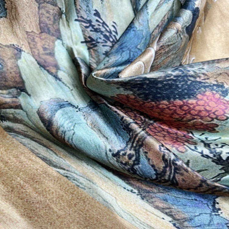 Heavyweight 100% Linen Satin Dress and Shirt Silk Fabric Luxury-Feeling Printed Pattern Elegant Ladies' Style for Home Use