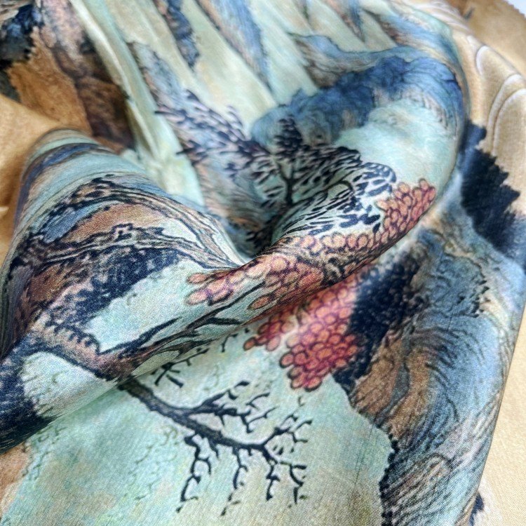 Heavyweight 100% Linen Satin Dress and Shirt Silk Fabric Luxury-Feeling Printed Pattern Elegant Ladies' Style for Home Use