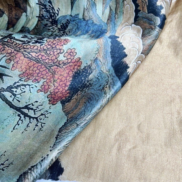 Heavyweight 100% Linen Satin Dress and Shirt Silk Fabric Luxury-Feeling Printed Pattern Elegant Ladies' Style for Home Use