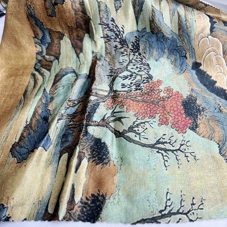 Heavyweight 100% Linen Satin Dress and Shirt Silk Fabric Luxury-Feeling Printed Pattern Elegant Ladies' Style for Home Use