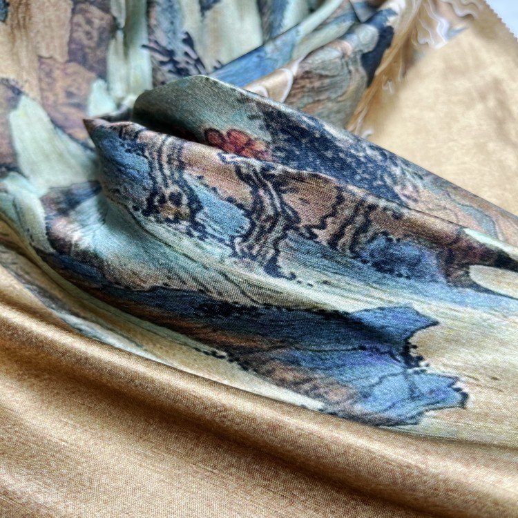 Heavyweight 100% Linen Satin Dress and Shirt Silk Fabric Luxury-Feeling Printed Pattern Elegant Ladies' Style for Home Use