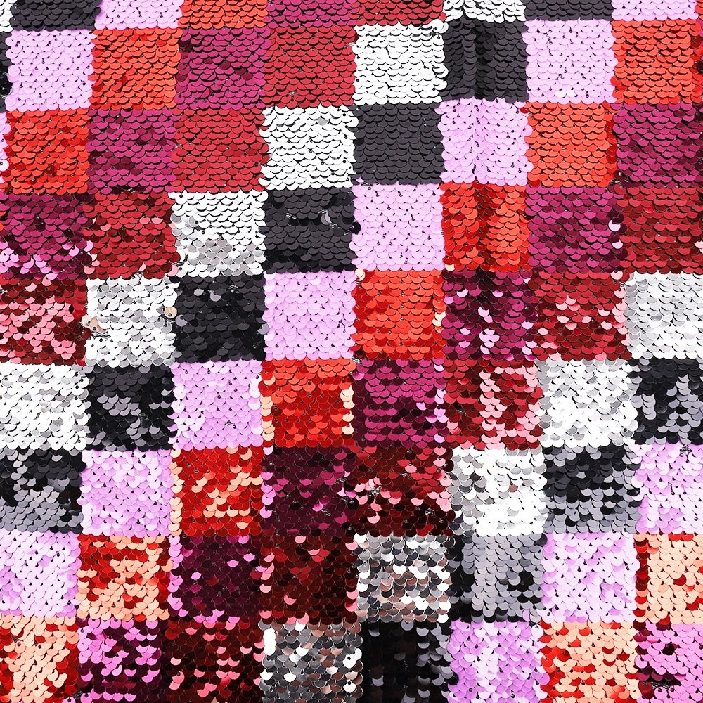 Multicolored Embroidery Square Qeometr Sequin Fabric In Clothing Production