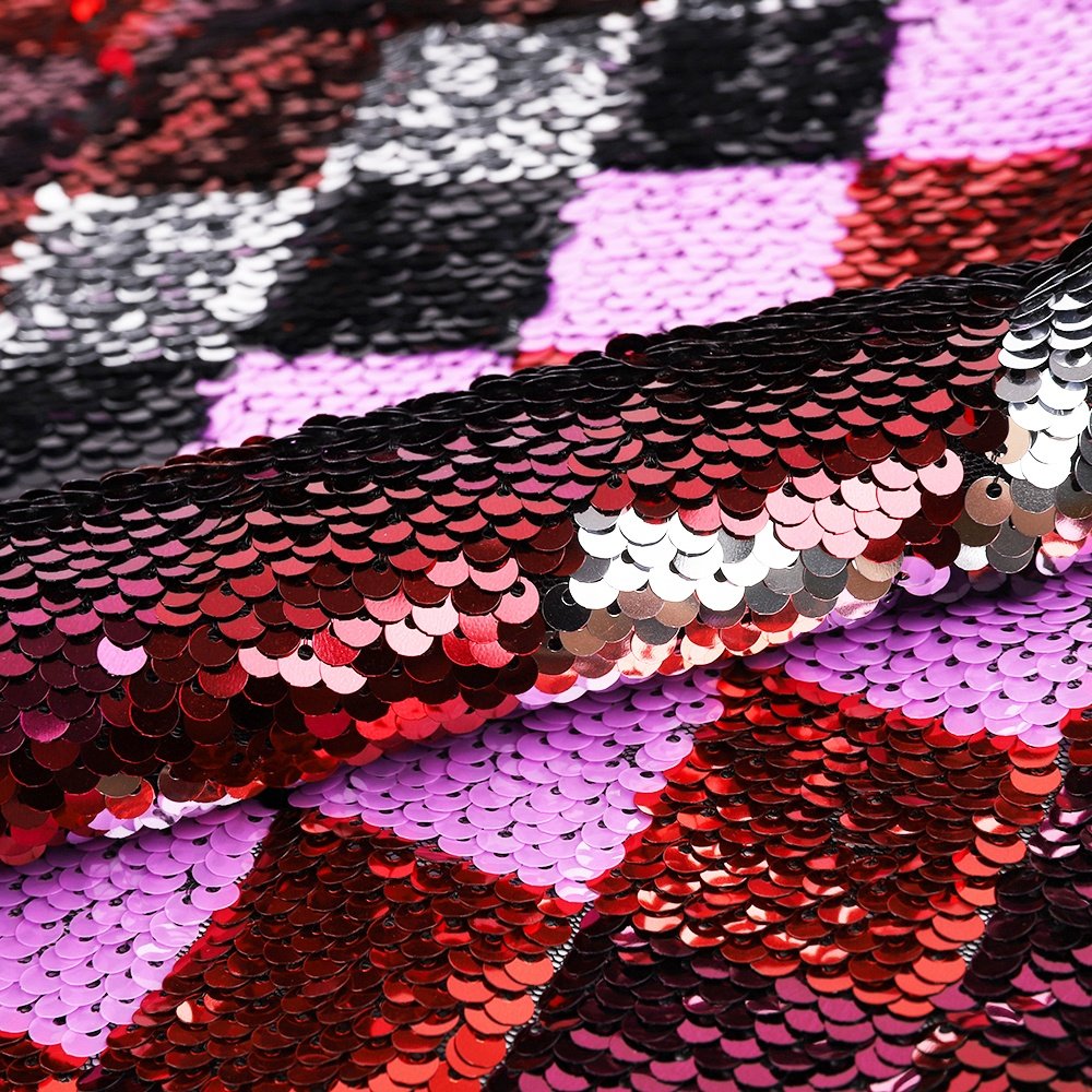 Multicolored Embroidery Square Qeometr Sequin Fabric In Clothing Production
