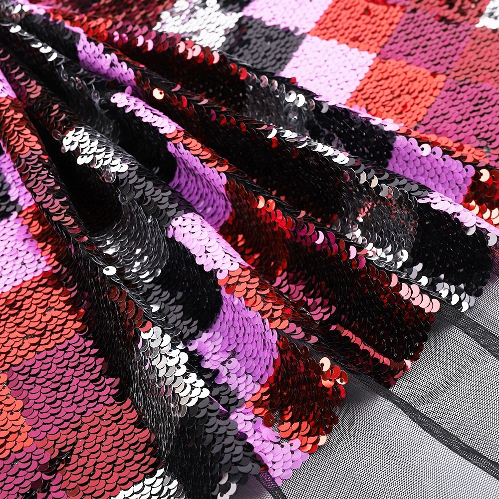 Multicolored Embroidery Square Qeometr Sequin Fabric In Clothing Production