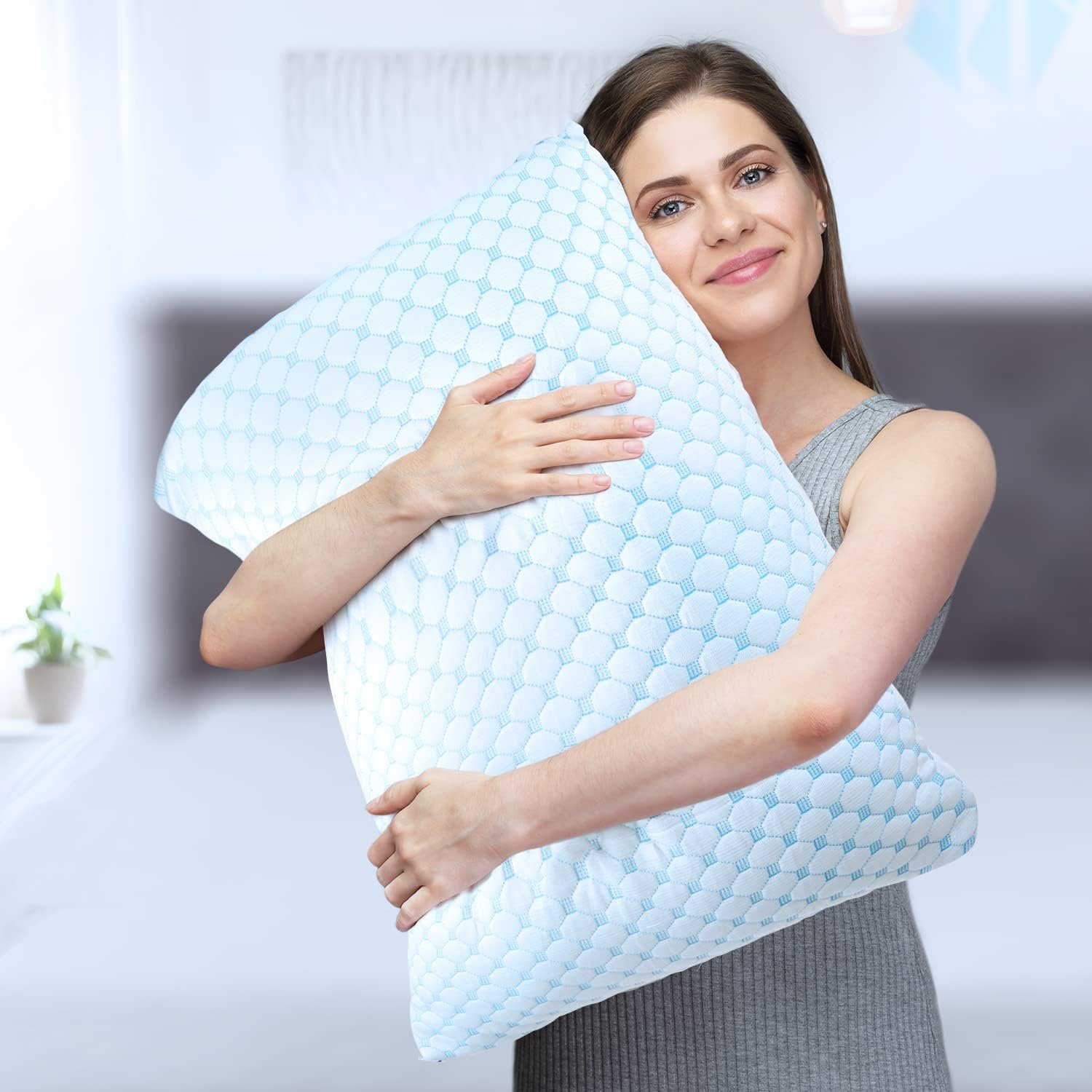 Queen Size Cooling Shredded Memory Foam Pillow 20% Ice Fiber 80% Polyester Solid Leaves Pattern Bamboo Massage Bed Sleeping