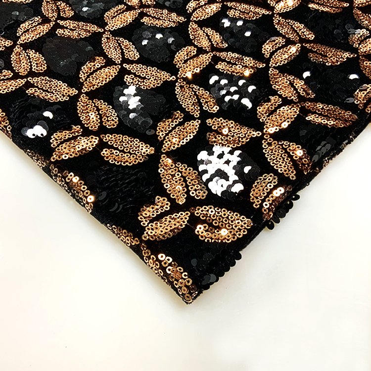 2022Shaoxing textile factory heavy dress black gold flower velvet sequin embroidery fabric
