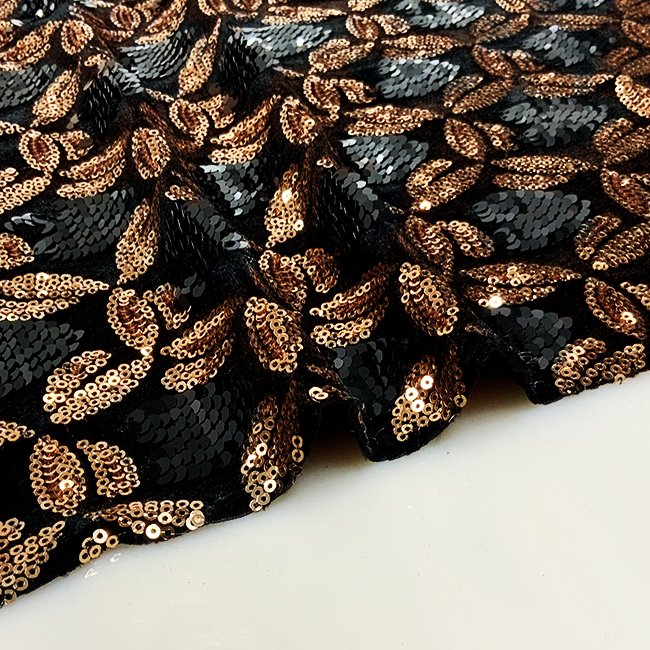2022Shaoxing textile factory heavy dress black gold flower velvet sequin embroidery fabric