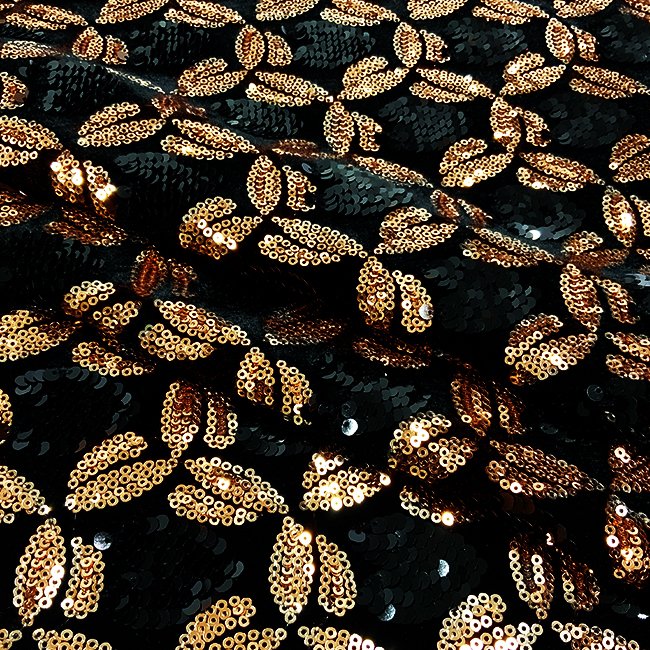 2022Shaoxing textile factory heavy dress black gold flower velvet sequin embroidery fabric