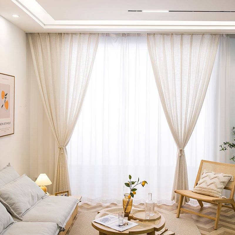 Best selling Classic linen sheer curtain fabric slub texture voile transparent tulle home textile fabric for hotel home curtain