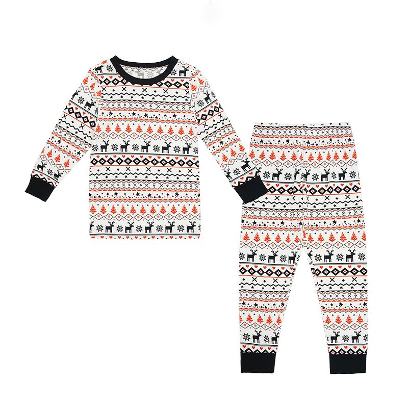 Wholesale Kid Christmas Clothes Custom Printing Organic Bamboo Sleepsuit Cotton Kids Pajamas Two Pieces Children Clothes Set