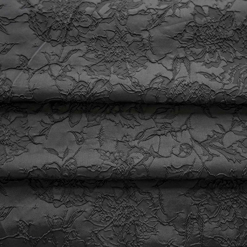 New popular Classic Black Vintage French Bouquet Upholstery Fabric Women's Big Flower Art Style Wrinkle