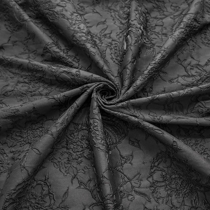 New popular Classic Black Vintage French Bouquet Upholstery Fabric Women's Big Flower Art Style Wrinkle