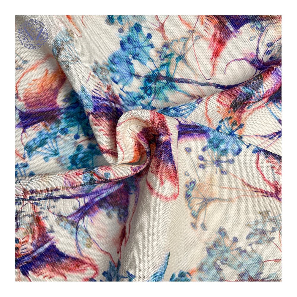Bulk Wholesale Breathable Multi Colors Digital Printed Soft 30% Rayon 70% Linen Fabric Print Linen Viscose Clothing Fabric