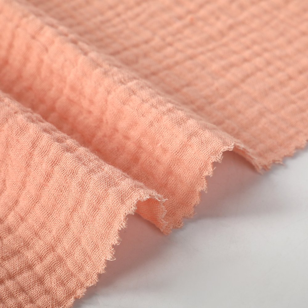 Top Fashion 100% Cotton Fabric Organic Piece Dyed Double Layer Crepe Material in Pure Color-Soft Feel for Baby & Kids Boys Girls
