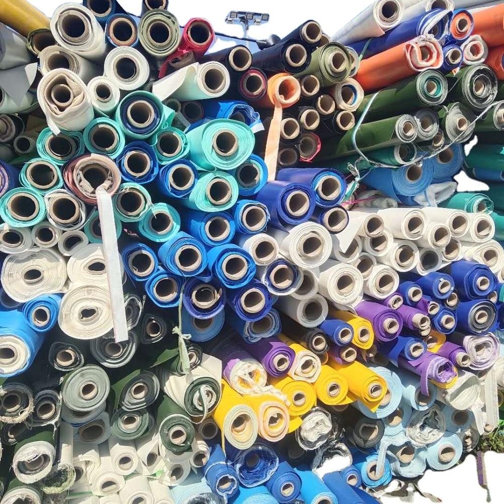 China Suppliers' 100% Polyester Tarpaulin Material PVC-Coated Tent Fabric Stock Lot Outdoor Use Jacquard Mesh Pattern Warp