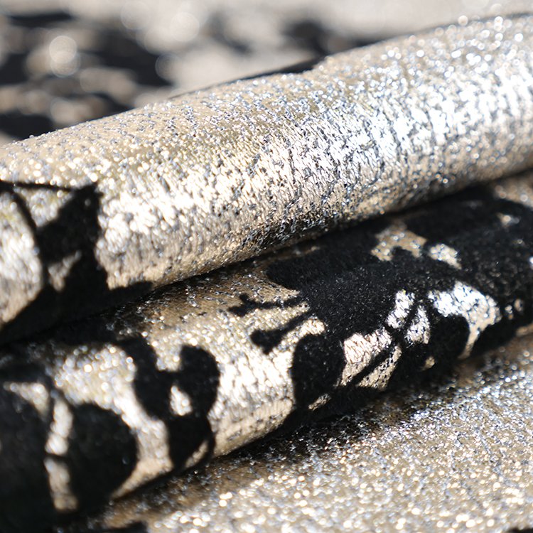 Customized hot sale 100% polyester flocking gilding foil modern fashion mesh fabric for evening gowns