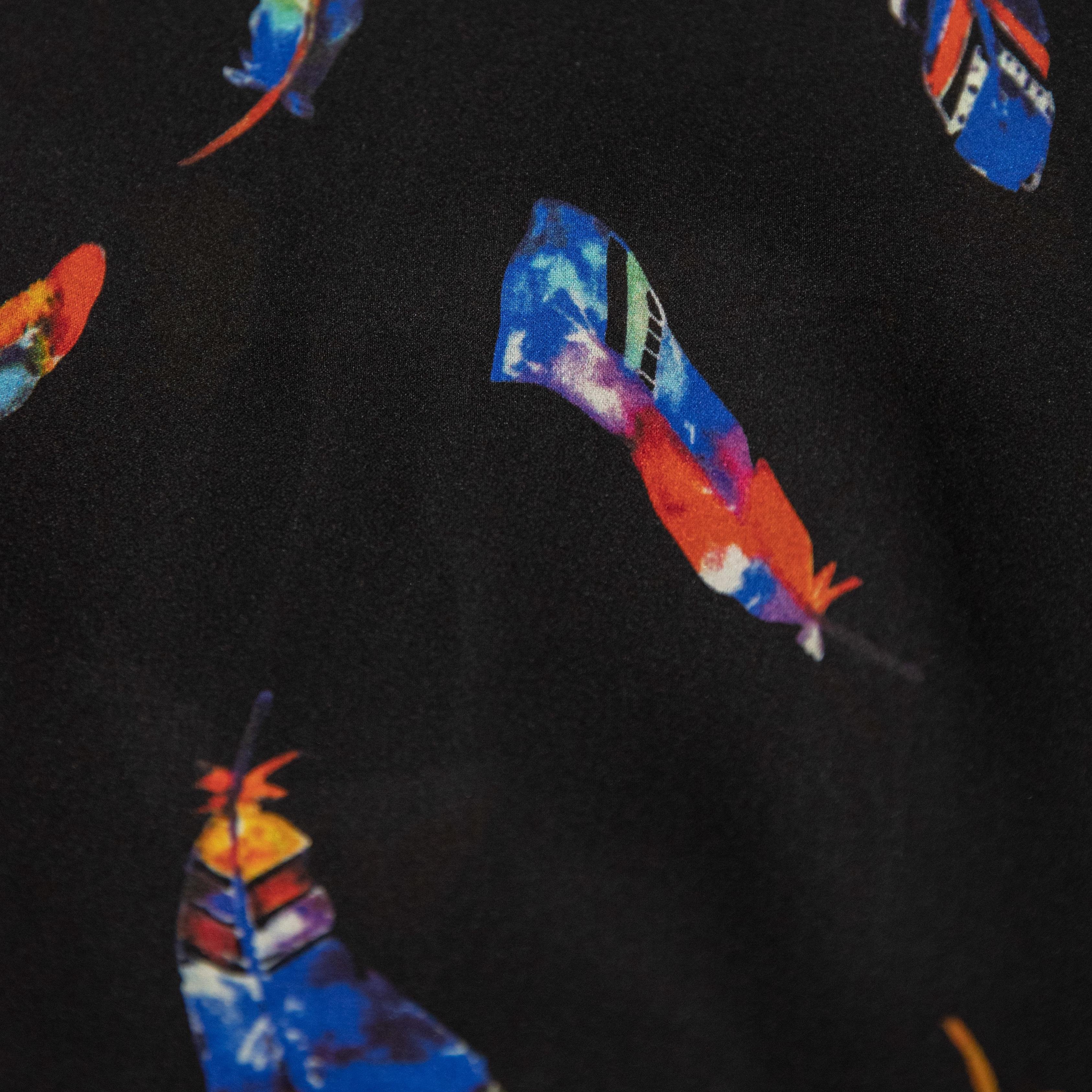 Factory Direct Sales 100% Silk Colorful Feather Printed Dress Shorts Black Fabric Production