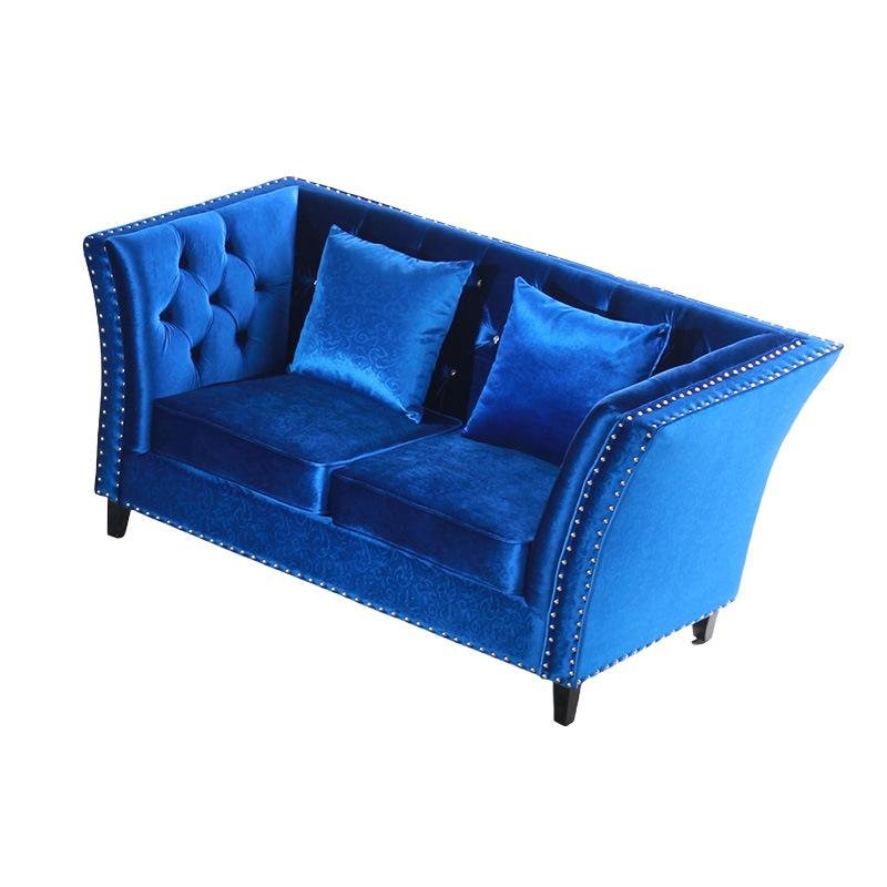 American Retro Style 2-Seater Luxury Blue Velvet Sofa 100% Polyester Fabric Elegant and Comfortable